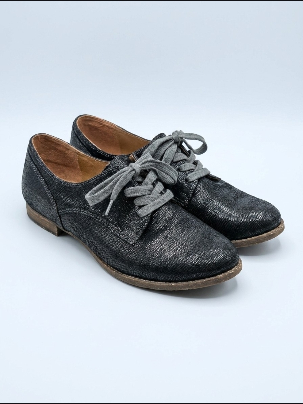 Naya Metallic Charcoal Lace-Up Oxfords